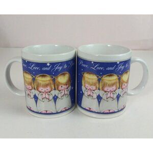 Vintage Set Of 2 Houston Harvest Angels Peace Love & Joy To You Coffee Cups Mug